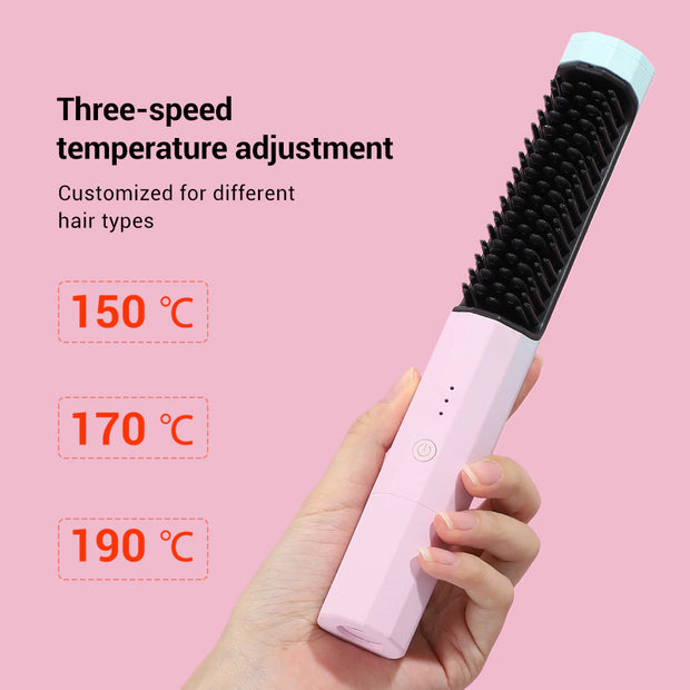 2 in 1 Hair Straightener Brush Professional Hot Comb Straightener for Wigs Hair Curler Straightener Comb Styling Tools